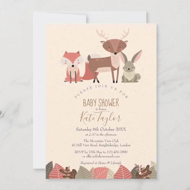 Convites Chá de Bebê de Animais da Floresta / Sprinkle (Frente)