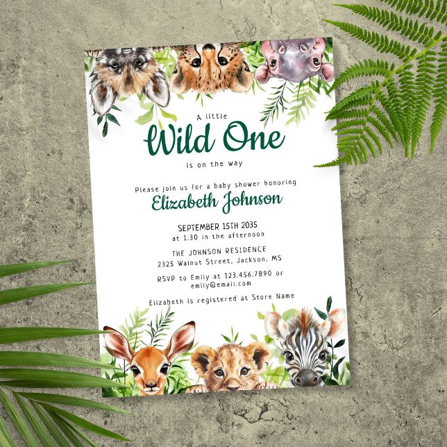 Convites Chá de Bebê de Animais Safari Selvagem (Wild One Safari Animals Baby Shower Invitation)