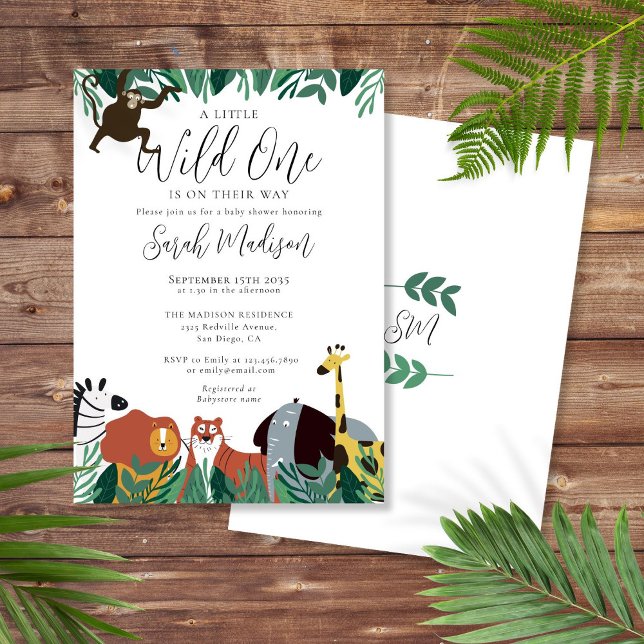Convites Chá de Bebê de Animais Safari Um Pouco Selvagem (A Little Wild One Safari Animals Baby Shower Invitation)