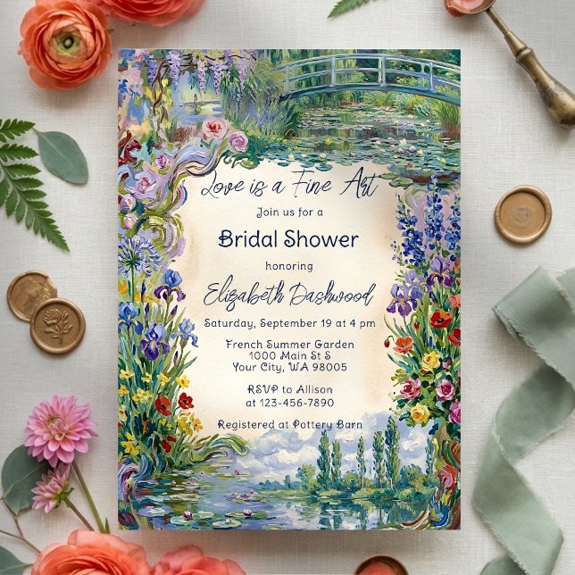 Convites Chá de Bebê de Arte Fina Monet no Jardim Floral (Criador carregado)