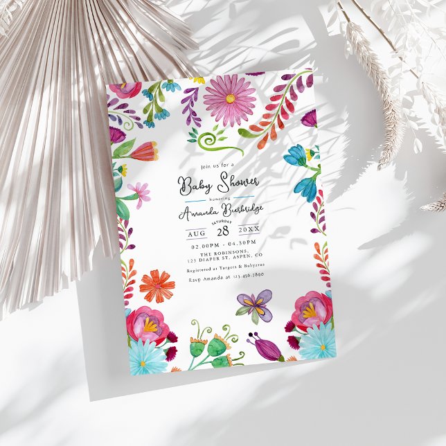 Convites Chá de Bebê de Arte Popular Mexicana Brilhante (Bright Mexican Folk Art Baby Shower Invitation)