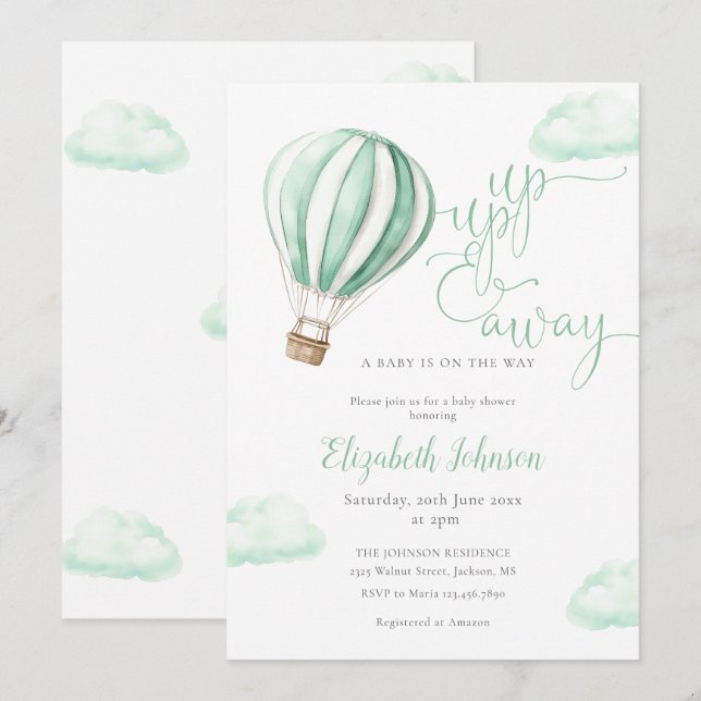 Convites Chá de Bebê de Balão de Ar Quente Neutro Voando Al (Frente/Verso)