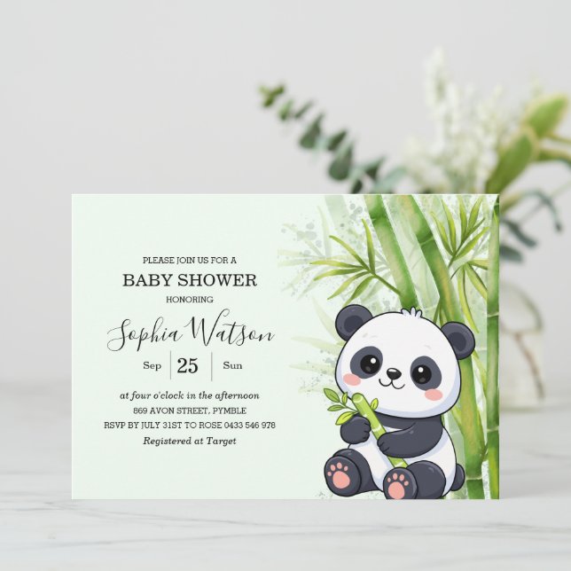 Convites Chá de Bebê de Bambu de Urso Panda (Em pé/Frente)