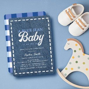 Convites Chá de Bebê de Bebê Menino em Jeans Azul Marinho