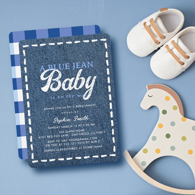 Convites Chá de Bebê de Bebê Menino em Jeans Azul Marinho (Criador carregado)