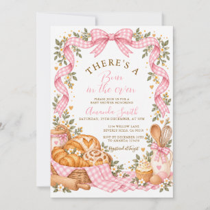 Convites Chá de Bebê de Bolo de Gingham Rosa no Forno