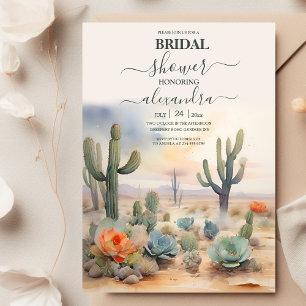 Convites Chá de Bebê de Cacto do Deserto em Aquarela Mexica