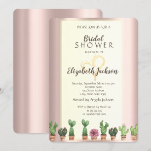 Convites Chá de Bebê de Cacto em Rose Gold Elegante