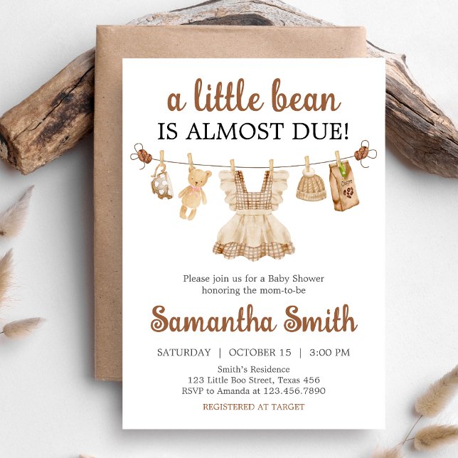 Convites Chá de Bebê de Café (Coffee Little Bean Clothesline Baby Shower Invitation)