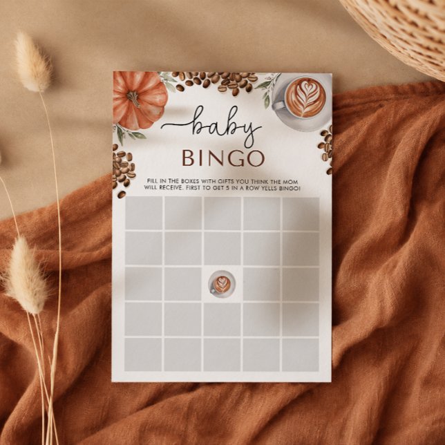 Convites Chá de Bebê de Café com Tempero de Abóbora Jogo de (Pumpkin Spice Coffee Baby Shower a Baby Bingo Game)