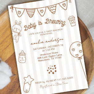 Convites Chá de Bebê de Café Desenhado à Mão Baby Is Brewin