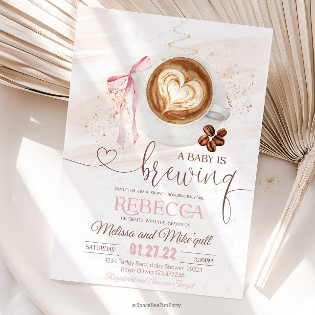 Convites Chá de bebê de café está sendo preparado  laço (Coffee Baby Shower, Baby Girl, Coffee Theme, Cute Bow, Gender Reveal, Coffee Lover, Shower Decor, Ba)