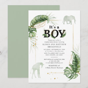 Convites Chá de Bebê de Casais Elefante Girafa Safari da Se