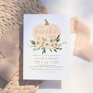 Convites Chá de Bebê de Casal Abóbora Rosa e Dourado Modern