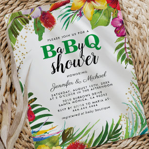 Convites Chá de Bebê de Casal BBQ Churrasco Tropical de B