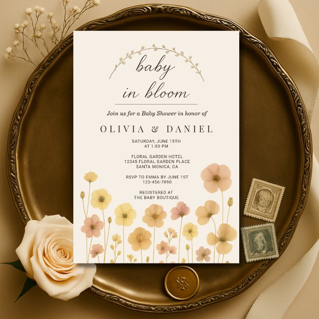 Convites Chá de Bebê de Casal Boho Baby In Bloom (Criador carregado)