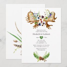 Convites Chá de Bebê de Casal Floresta Rústica em Aquarela