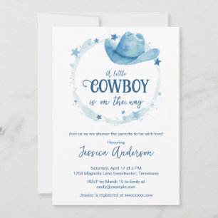 Convites Chá de Bebê de Chapéu de Cowboy Western em Aquarel