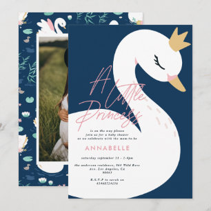 Convites Chá de bebê de cisne feminino rosa azul marinho fo