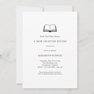 Convites Chá de Bebê de Clube do Livro Minimalista Neutro e