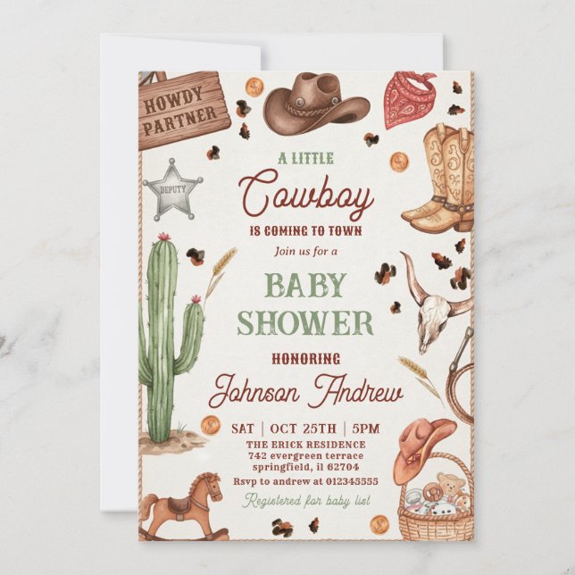 Convites Chá de Bebê de Cowboy de Rancho Pessoal (Frente)