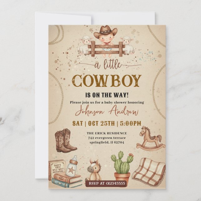 Convites Chá de Bebê de Cowboy Western Pessoal (Frente)