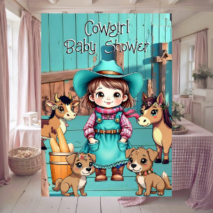 Convites Chá de Bebê de Cowgirl Fofa Azul Rosa Pets