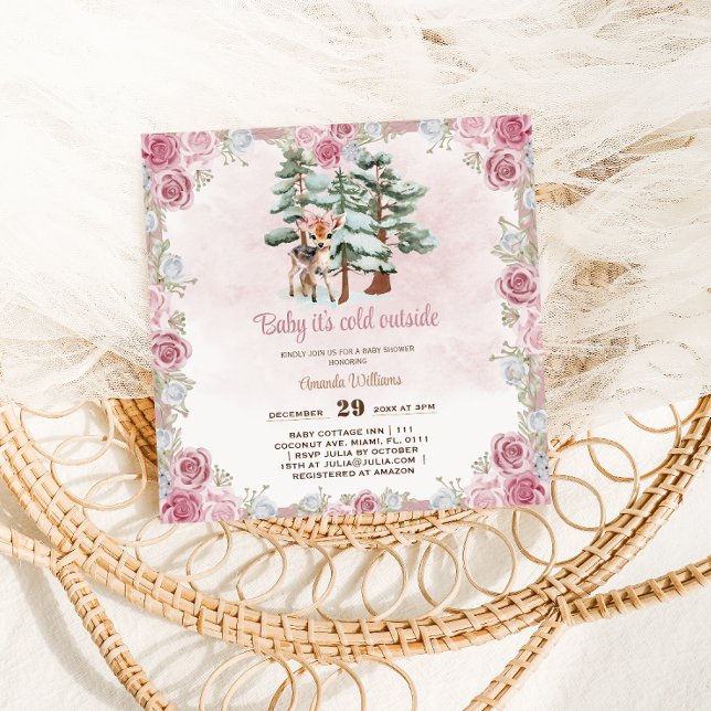 Convites Chá De Bebê De Deer Floral Cute (Criador carregado)