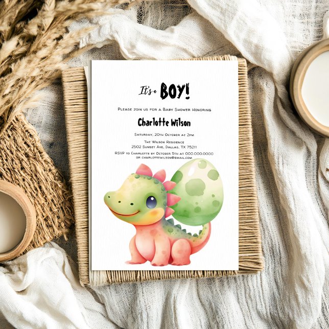 Convites Chá de Bebê de Dinossauro Bebê em Aquarela Fofa (Criador carregado)