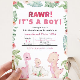Convites Chá de Bebê de Dinossauro Menina
