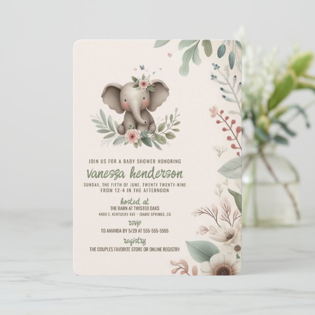 Convites Chá de Bebê de Elefante (Em pé/Frente)
