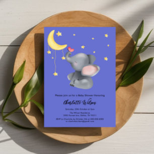 Convites Chá de Bebê de Elefante Fofo Com Borboleta Pequena