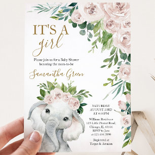 Convites Chá de Bebê de Elefante Menina