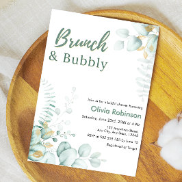 Convites Chá de Bebê de Eucalipto Dourado Brunch & Bubbly