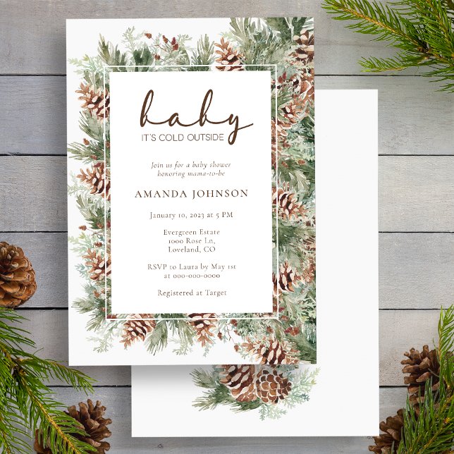 Convites Chá de Bebê de Férias de Inverno (Pinecone Evergreen Winter Holiday Baby Shower Invitation by Painted Paperie
)