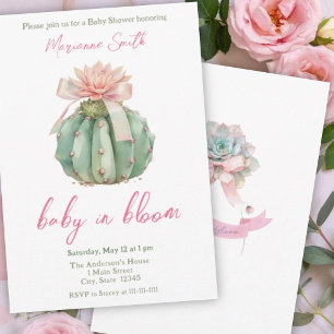 Convites Chá De Bebê De Fita Rosa Cactus