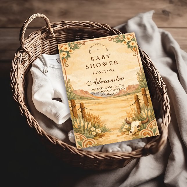 Convites Chá de Bebê de Flor Silvestre do Deserto Ocidental (Criador carregado)