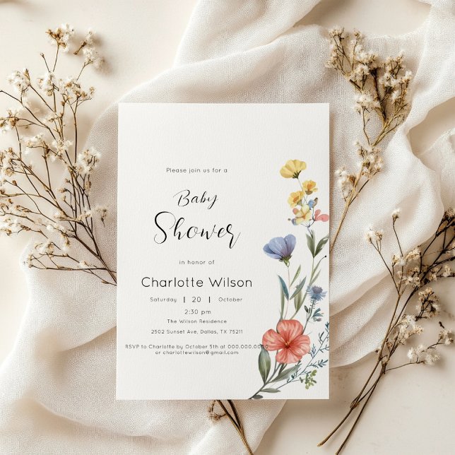 Convites Chá de Bebê de Flor Silvestre em Aquarela (Criador carregado)