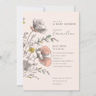 Convites Chá de Bebê de Flor Silvestre Pintada com Elegânci
