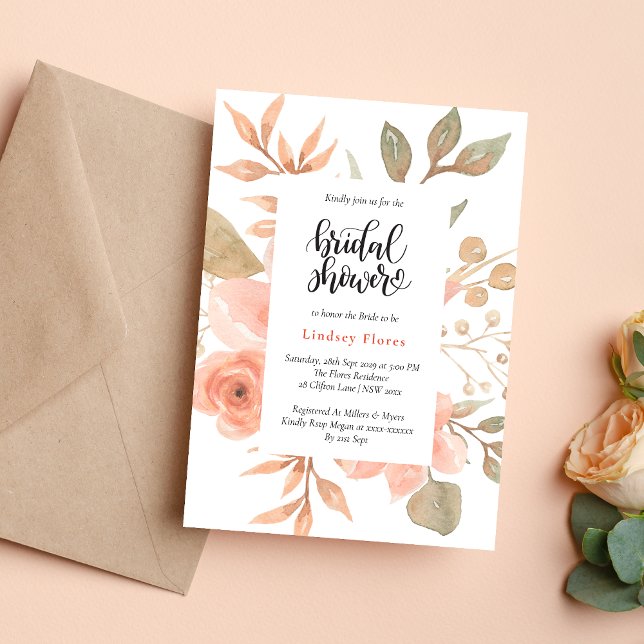Convites Chá de Bebê de Florais e Folhagens em Aquarela Ele (Elegant watercolor floral greenery invitation creates a fresh, romantic bridal shower tone)