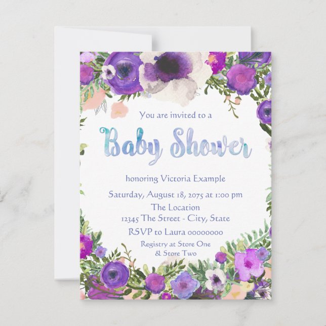 Convites Chá de Bebê de Flores em Aquarela (Frente)