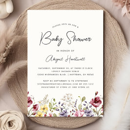 Convites Chá de Bebê de Flores Silvestres em Aquarela