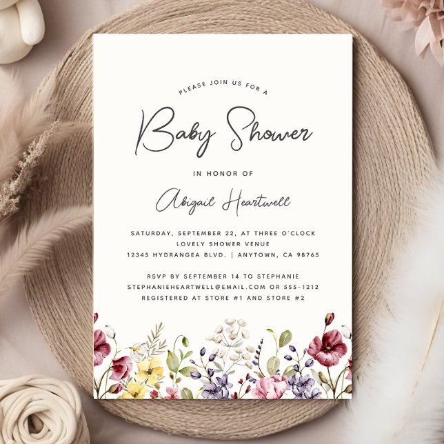 Convites Chá de Bebê de Flores Silvestres em Aquarela (Criador carregado)