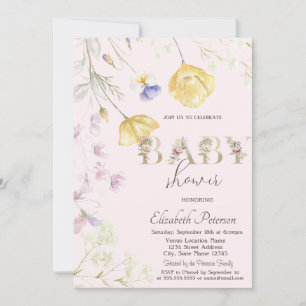 Convites Chá de Bebê de Flores Silvestres em Aquarela