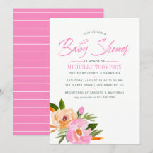 Chá de Bebê de flores silvestres em aquarela rosa