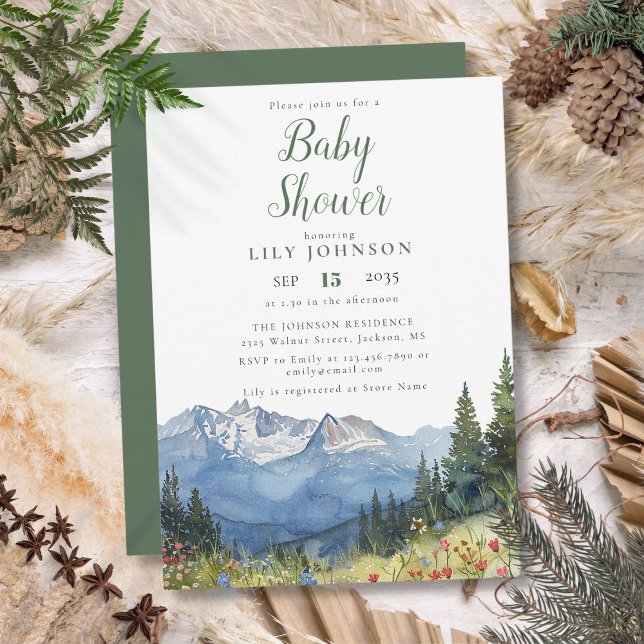 Convites Chá de Bebê de Flores Silvestres Modernas Rústicas (Rustic Modern Mountain Wildflower Baby Shower Invitation)