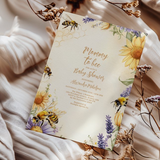 Convites Chá de Bebê de Flores Silvestres Mommy to Bee (Criador carregado)