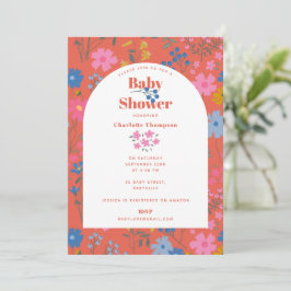 Convites Chá de Bebê de Flores Vermelhas Boho Modernas