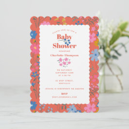 Convites Chá de Bebê de Flores Vermelhas Boho Modernas