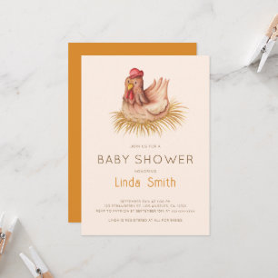 Convites Chá de Bebê de Frango Boho Adorável em Aquarela
